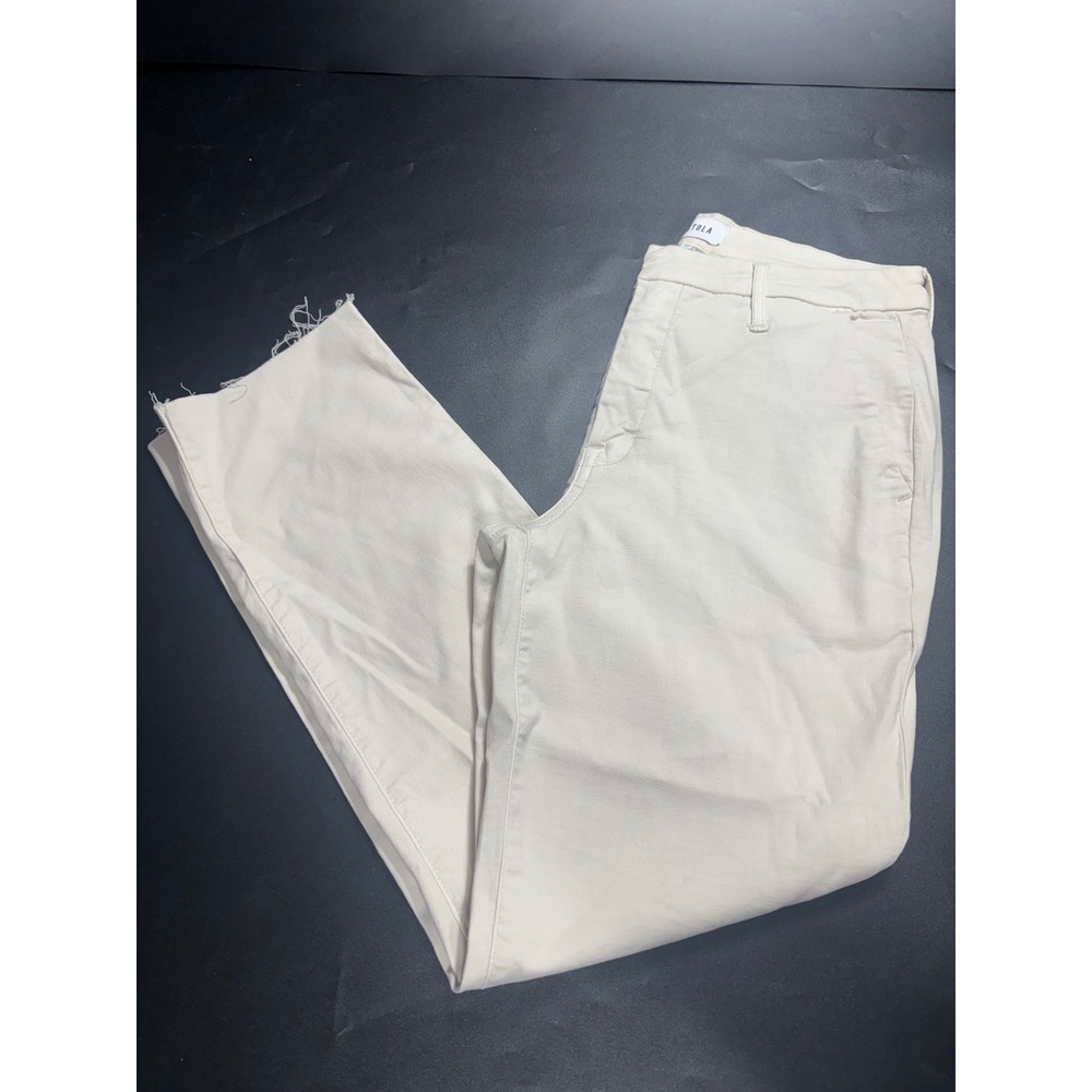 Pistola Cream High Rise Straight Leg Raw Hem Utility Denim Pants Size 27